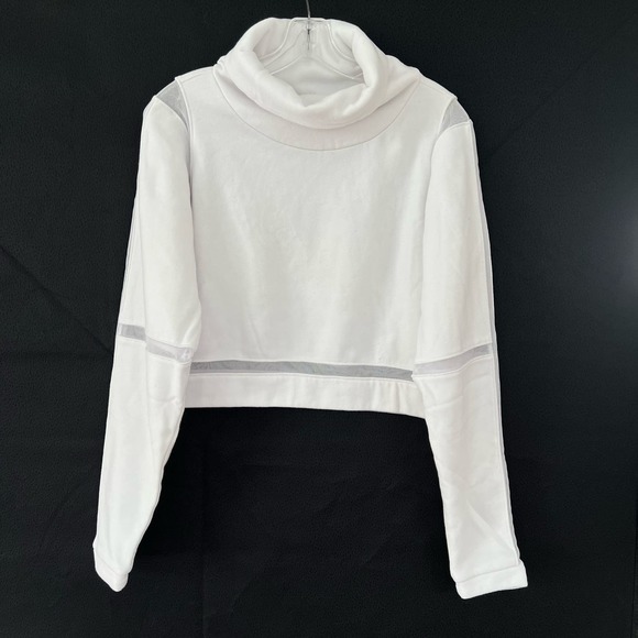 ALO Yoga Tops - ALO Yoga White Cropped Turtleneck Sweatshirt with Mesh Trim